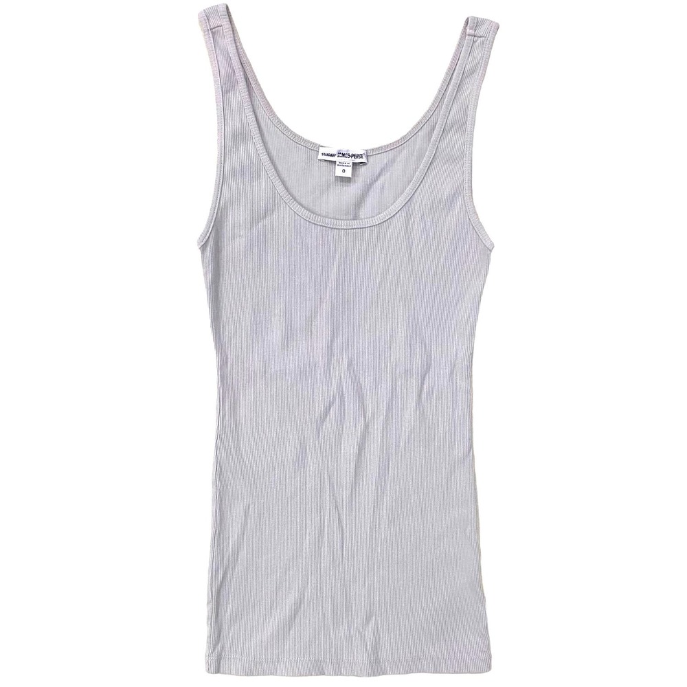 James Perse Women's Daily Ribbed Knit Scoop Neck Tank Top Tee T-Shirt Light Grey